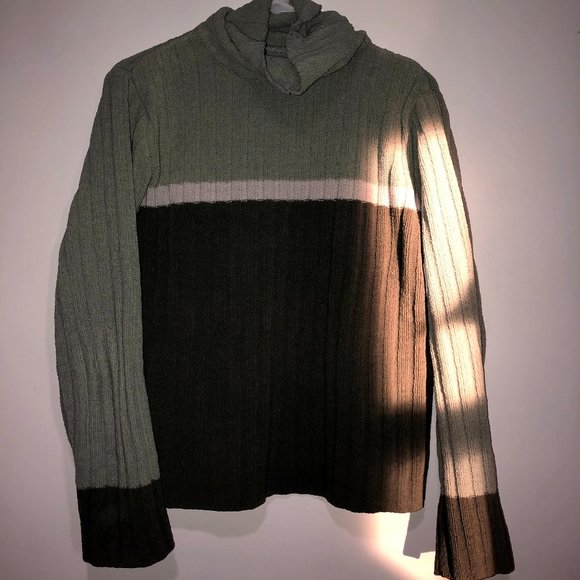 Striped Green Turtleneck Sweater - Picture 1 of 2